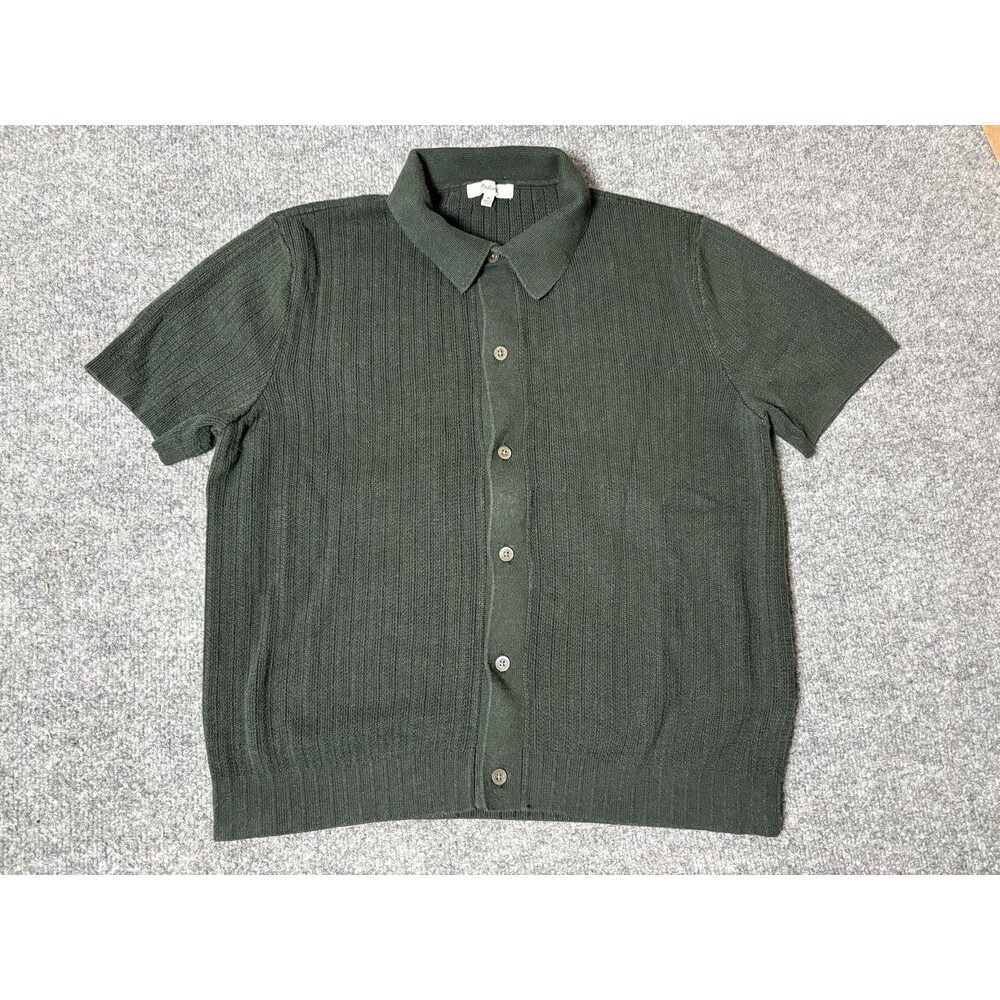 Madewell Sweater Womens M Green Short Sleeve Collared Button Front Knit Cardigan